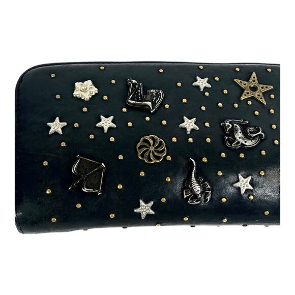 Jimmy Choo Long Wallet Zodiac Studded Zip Black Leather Clutch Purse Authentic - Picture 9 of 15